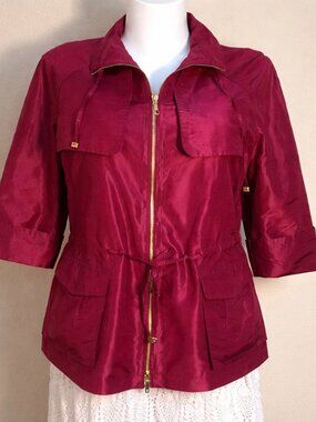 Lafayette 148 Silk Utility Anorak Jacket Burgundy 12